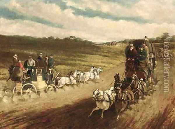 Coaches on a road Oil Painting - Charles Cooper Henderson
