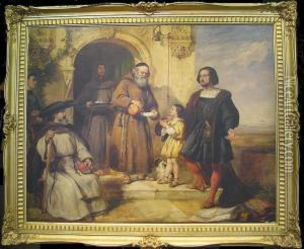 Columbus Asking Bread And Water 
For His Child At The Door Of Theconvent Of Santa Maria De Rabida Oil Painting - William Simson
