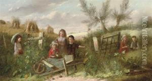 The Flower Pickers Oil Painting - Charles Hunt