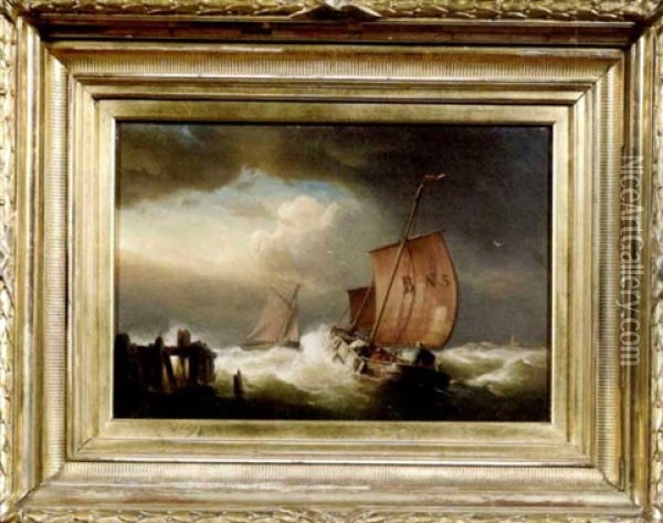 Fischerboote In Aufgewuhlter See Oil Painting - Franz Johann (Wilhelm) Huenten