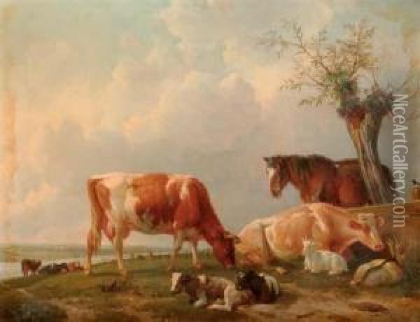 Spring: Cattle Resting By A River Oil Painting - Jhr Johannes Mock