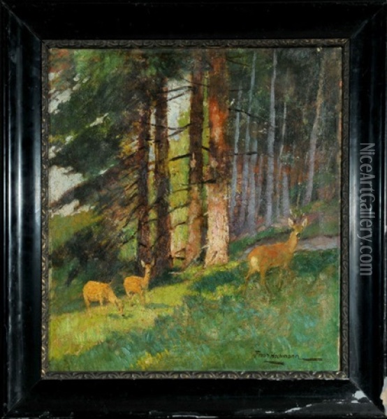 Rehe Im Bergwald Oil Painting - Franz Gustav Hochmann