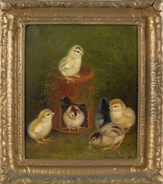 Six Chicks Oil Painting - Ben Austrian