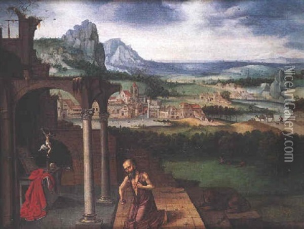 L'oraison De Saint Jerome Dans Un Paysage Panoramique Oil Painting - Lucas Gassel