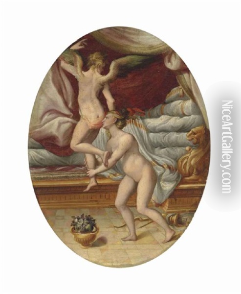 The Flight Of Cupid Oil Painting - Girolamo Macchietti