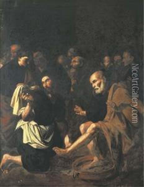 Cristo Lava I Piedi Agli Apostoli Oil Painting - Carlo Sellitto