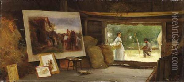 A Country Studio Oil Painting - Henry Woods