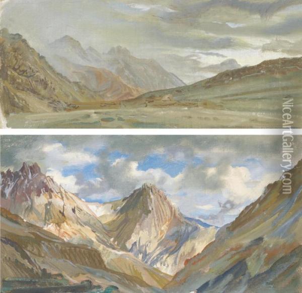 View Of Beyick And View Of The Karakoram Mountain Range Oil Painting - Aleksandr Evgen'evich Iakovlev