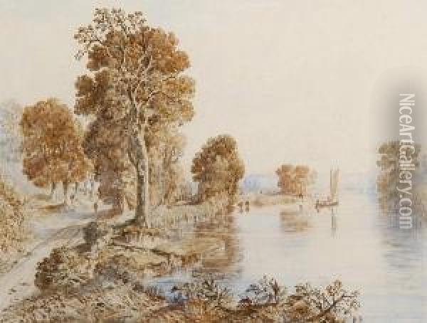 Postwick Grove On The River Yare, Norfolk Oil Painting - John Joseph Cotman