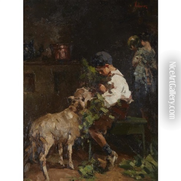 Boy With Lamb Oil Painting - Vincenzo Irolli