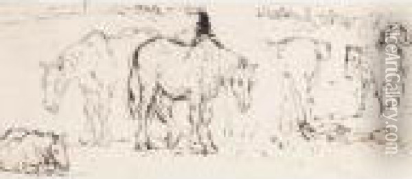 Study Of Horses Oil Painting - Peter de Wint