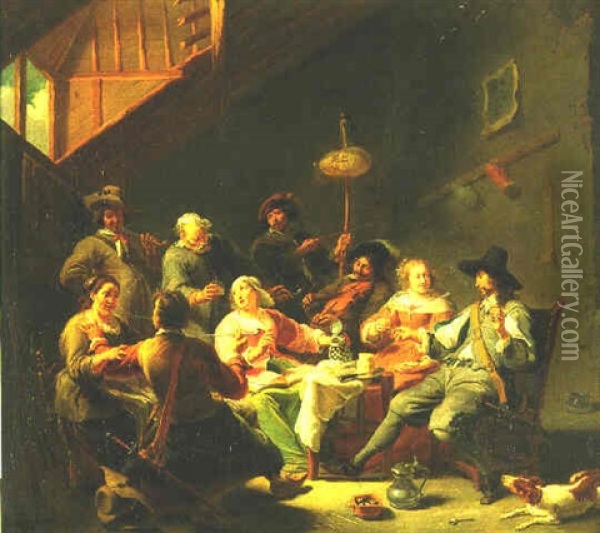 Men And Women Merrymaking In An Inn Oil Painting - Willem van Herp the Elder