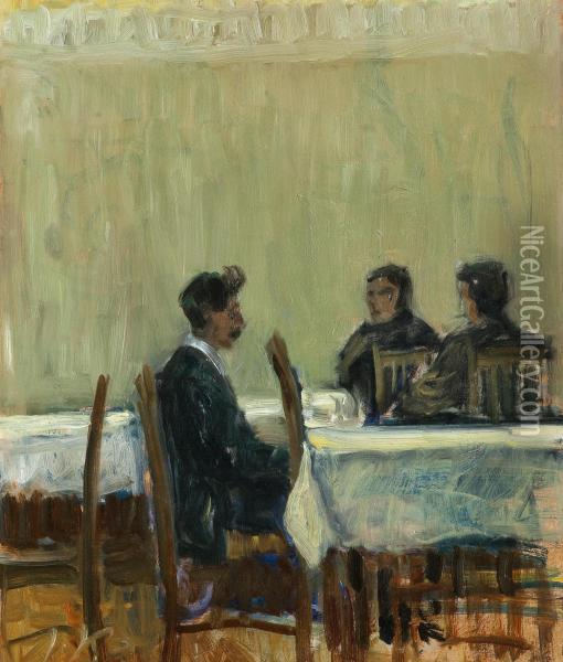 Atthe Table Oil Painting - Ilmari Kaijala