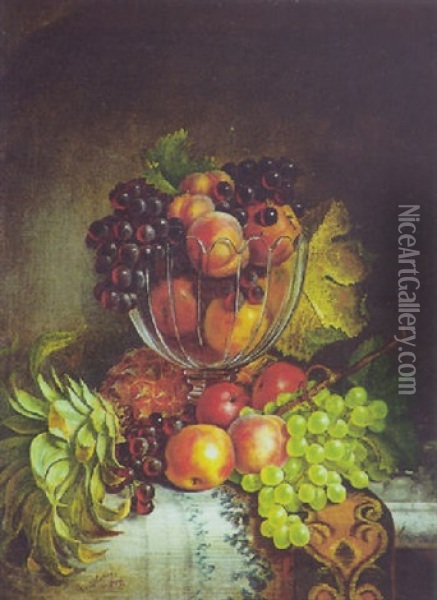 Still Life With Glass Compote And Fruit Oil Painting - Frederick S. Batcheller