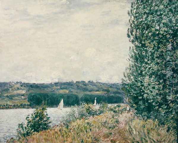 The Seine at Bouille, a Gust of Wind, 1894 Oil Painting - Alfred Sisley