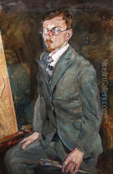 Portrait Des Malers Conrad Felixmuller Oil Painting - Hubert Ruether
