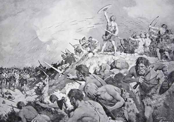 The Battle of Mons Badonicus, c.500 AD, illustration from The History of the Nation Oil Painting - Dudley C. Tennant
