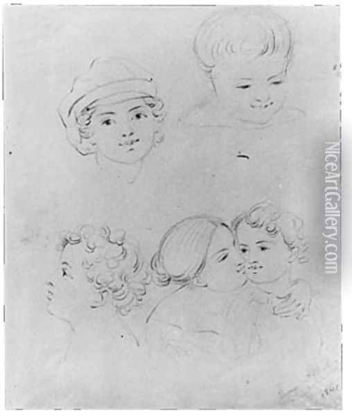 Sketches of Heads (from McGuire Scrapbook) Oil Painting - George Augustus, Jr Baker