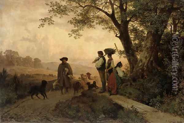Returning Shepherd Oil Painting - Karl Schlesinger