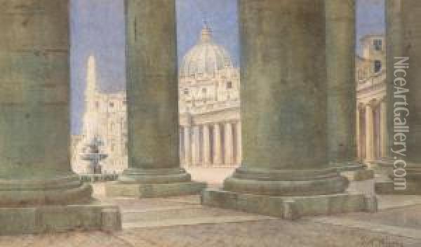 Piazza San Pietro Vista Dal Colonnato Oil Painting - Edith Pradez
