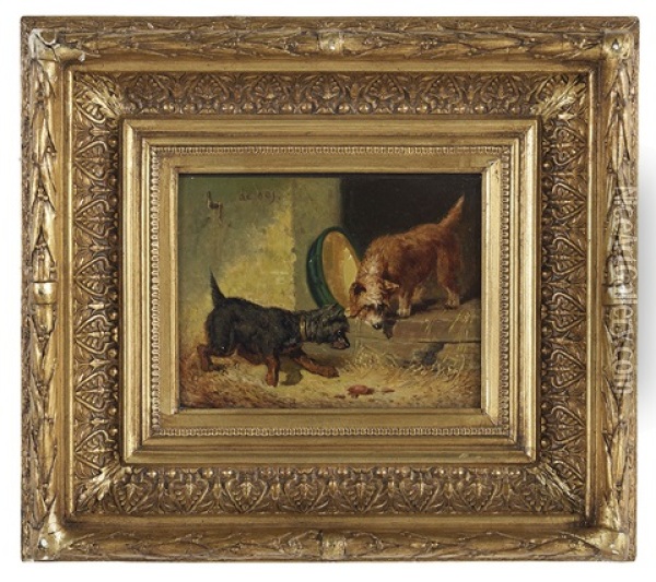 The Mouse Hole: Two Dogs In Pursuit Oil Painting - Vincent de Vos