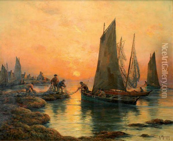 Pecheurs En Bretagne Oil Painting - Georges Philibert Charles Marionez