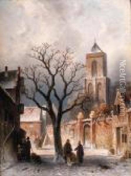 A Village Snow Scene Oil Painting - Charles Henri Leickert