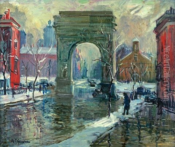 Washinton Square Arch Oil Painting - Arthur Clifton Goodwin