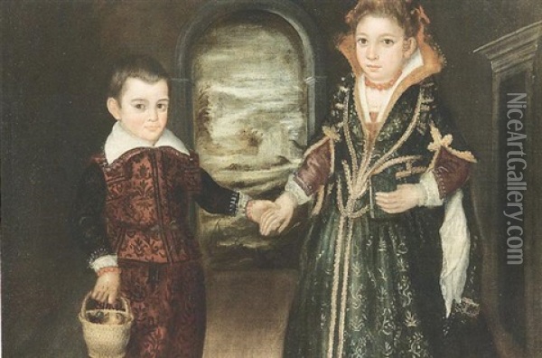 Ritratto Di Due Bimbi Oil Painting - Girolamo Forni
