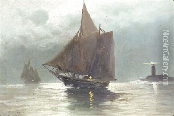 Moonlit Harbor Oil Painting - James Craig Nicoll