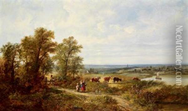 Landschaft Mit Kuhen Und Familie Am Heimweg Oil Painting - Edward Charles Williams