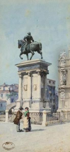 La Statue Du Condottiere Colleone A Venise. Oil Painting - Amedee Rosier
