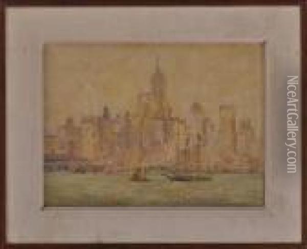New York Harbor Scene Oil Painting - Reynolds Beal