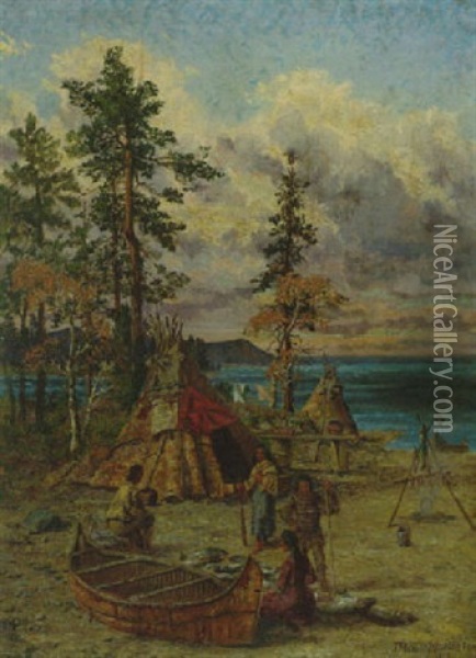 Indian Encampment Oil Painting - Thomas Mower Martin