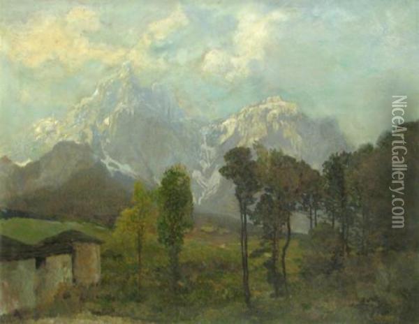 At The Mountain Foot Oil Painting - Konrad Petrides