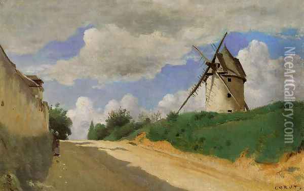 Windmill on the Cote de Picardie, near Versailles Oil Painting - Jean-Baptiste-Camille Corot