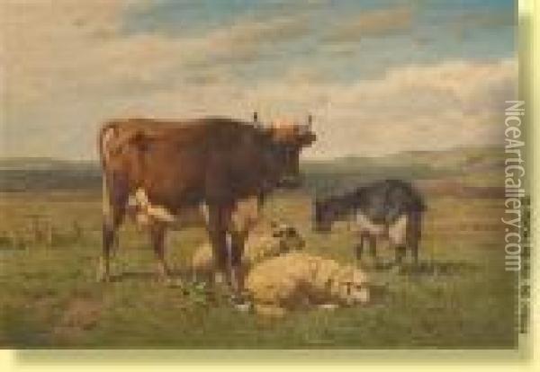 Vache, Chevre Et Moutons Dans Un Paysage Oil Painting - Louis Marie Dominique Romain Robbe