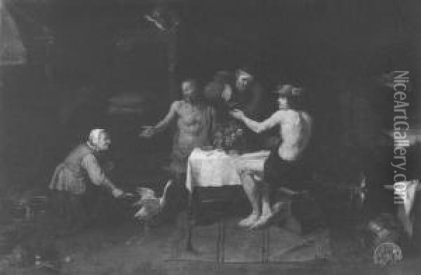 Baucis And Philemon Oil Painting - David The Younger Ryckaert