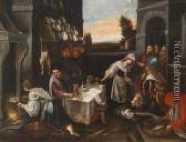 Christ In The House Of Martha Andmary Oil Painting - Jacopo Bassano (Jacopo da Ponte)