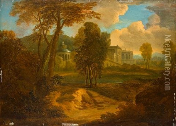 An Italianate Landscape With A Villa Oil Painting - Francisque Millet