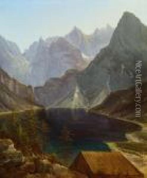 Alpensee In Der Schweiz Oil Painting - Friedrich Gauermann