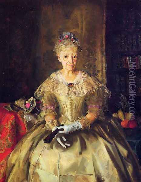 Mrs T In Cream Silk No 1 Oil Painting - George Wesley Bellows