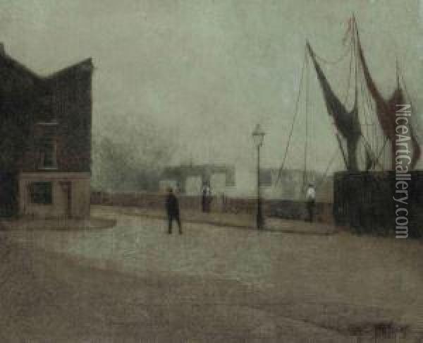 Old Battersea Bridge And Chelsea Embankment Oil Painting - Walter Greaves
