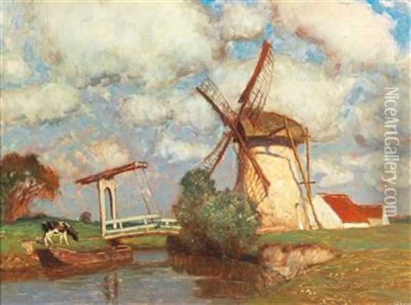 Windmill On Walcheren Oil Painting - Carl (Karl, Charles) O'Lynch of Town