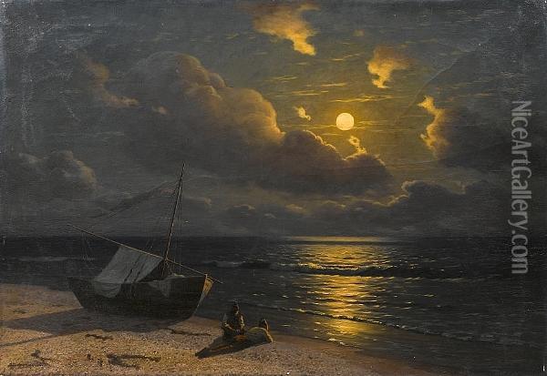 The Rising Of The Moon In In Otyza, Crimea Oil Painting - Grigory Odissevich Kalmykov