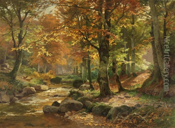 Waldlandschaft Mit Rehen Oil Painting - Heinrich Boehmer