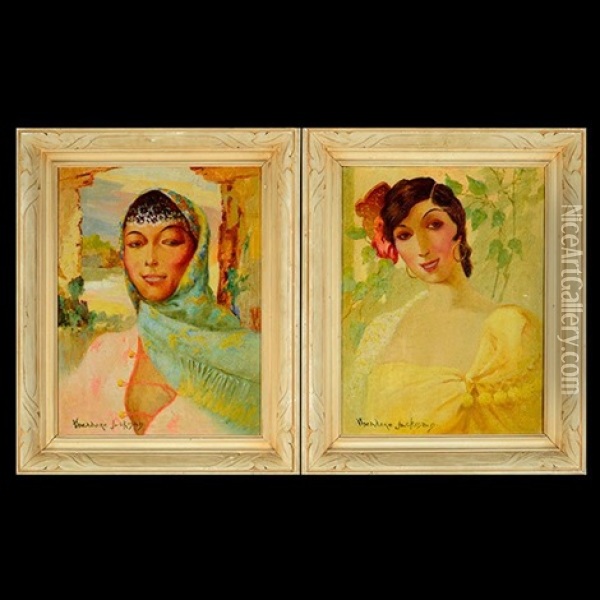 Girl Of Seville No. 8; Moor Girl No. 7 (2 Works) Oil Painting - Oscar Theodore Jackman