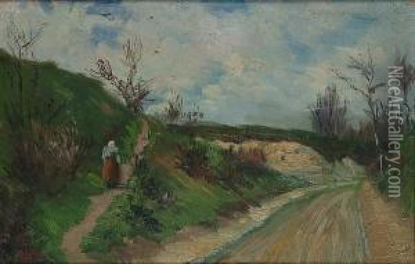 Figure On A Country Lane Oil Painting - Leo Gausson