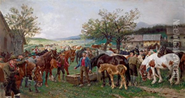 Steiermarkischer Pferdemarkt Oil Painting - Julius von Blaas