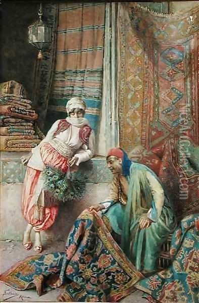 Bargaining with the Carpet Seller Oil Painting - Federico Ballesio